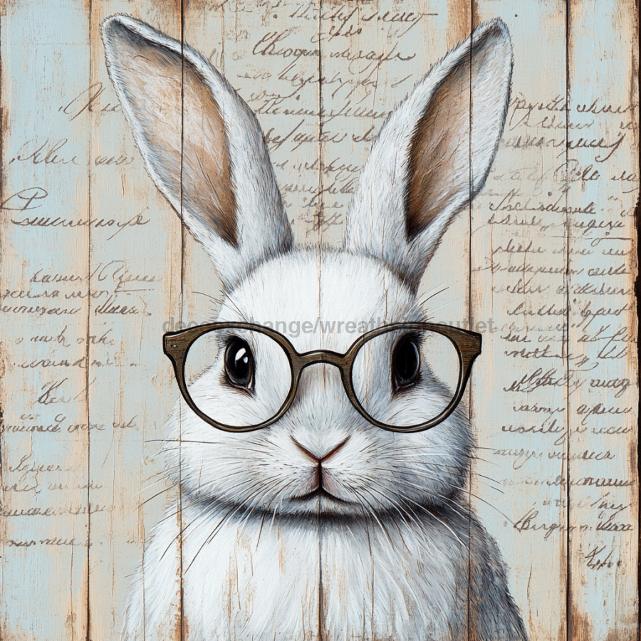 Easter Sign, Bunny in Glasses,, DCO-12671, Sign For Wreath, 10x10" Metal Sign