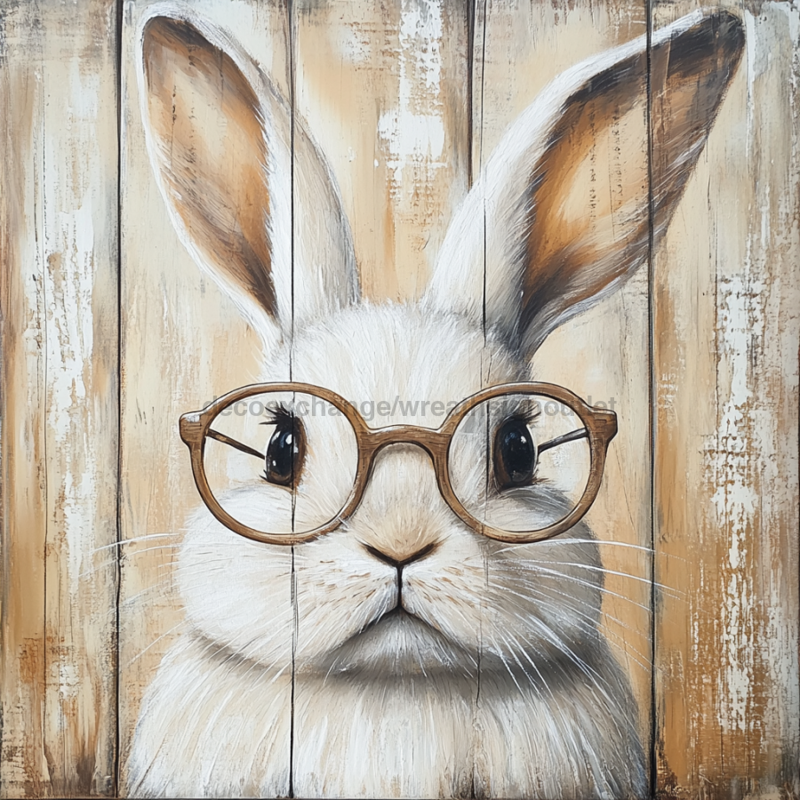 Easter Sign, Bunny in Glasses,, DCO-12674, Sign For Wreath, 10x10" Metal Sign