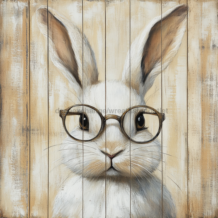 Easter Sign, Bunny in Glasses,, DCO-12675, Sign For Wreath, 10x10" Metal Sign