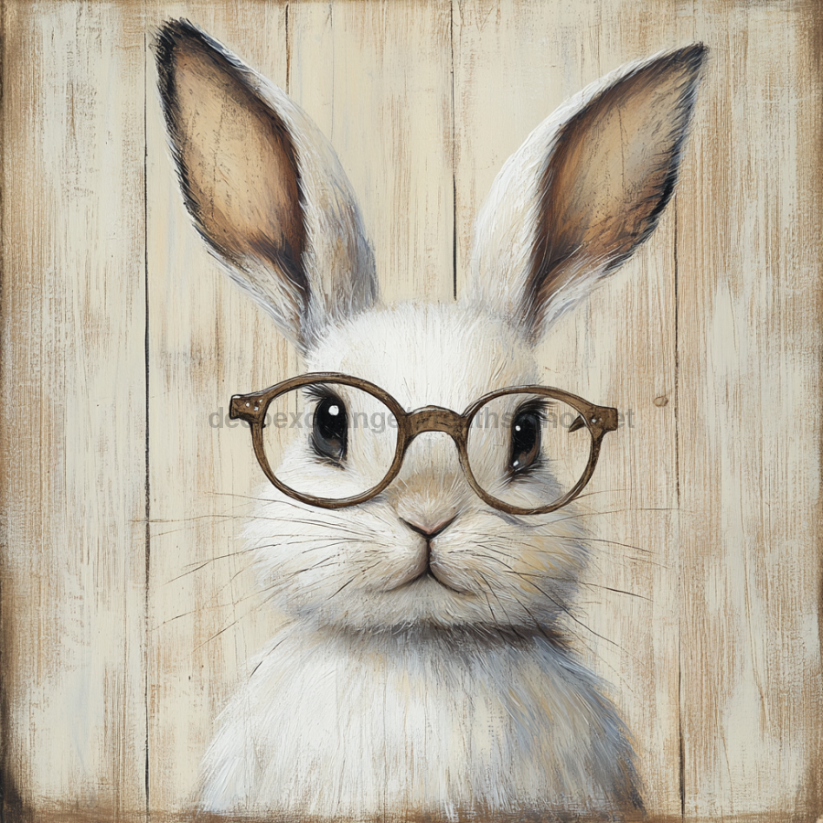 Easter Sign, Bunny in Glasses,, DCO-12676, Sign For Wreath, 10x10" Metal Sign