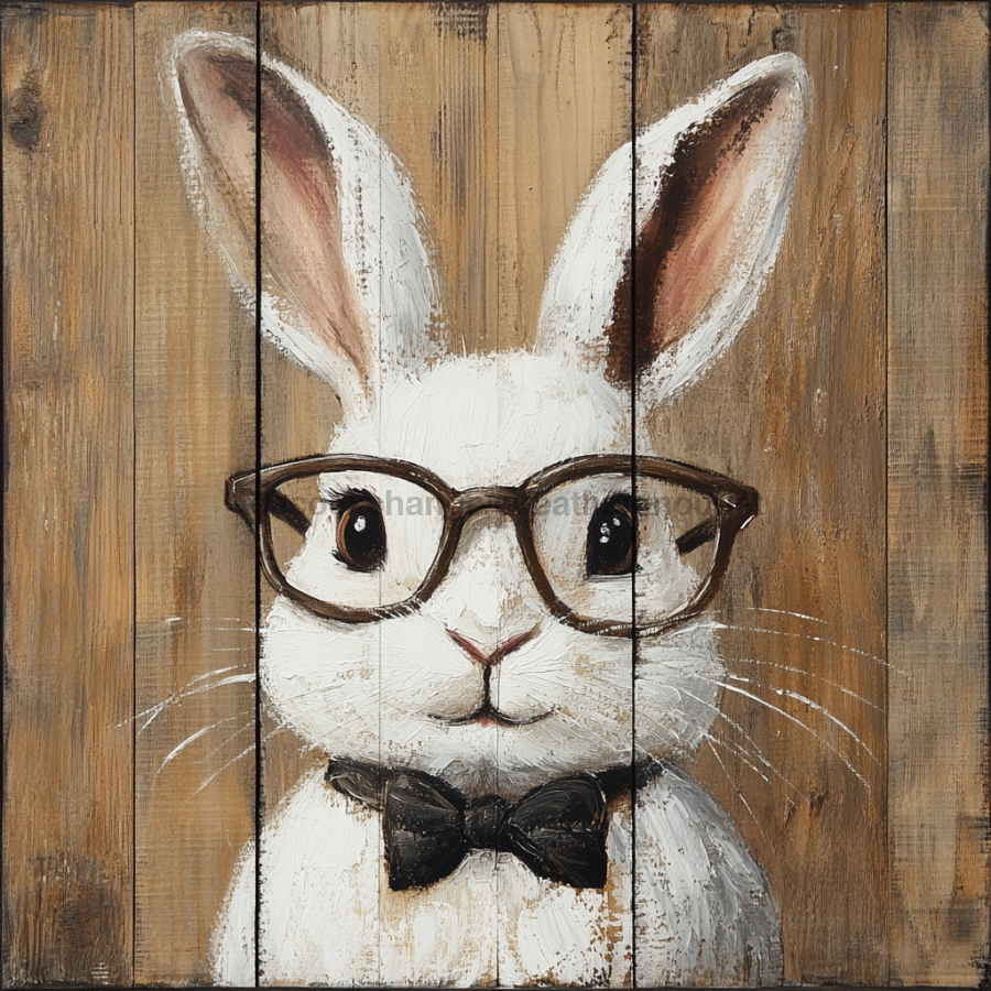 Easter Sign, Bunny in Glasses,, DCO-12678, Sign For Wreath, 10x10" Metal Sign