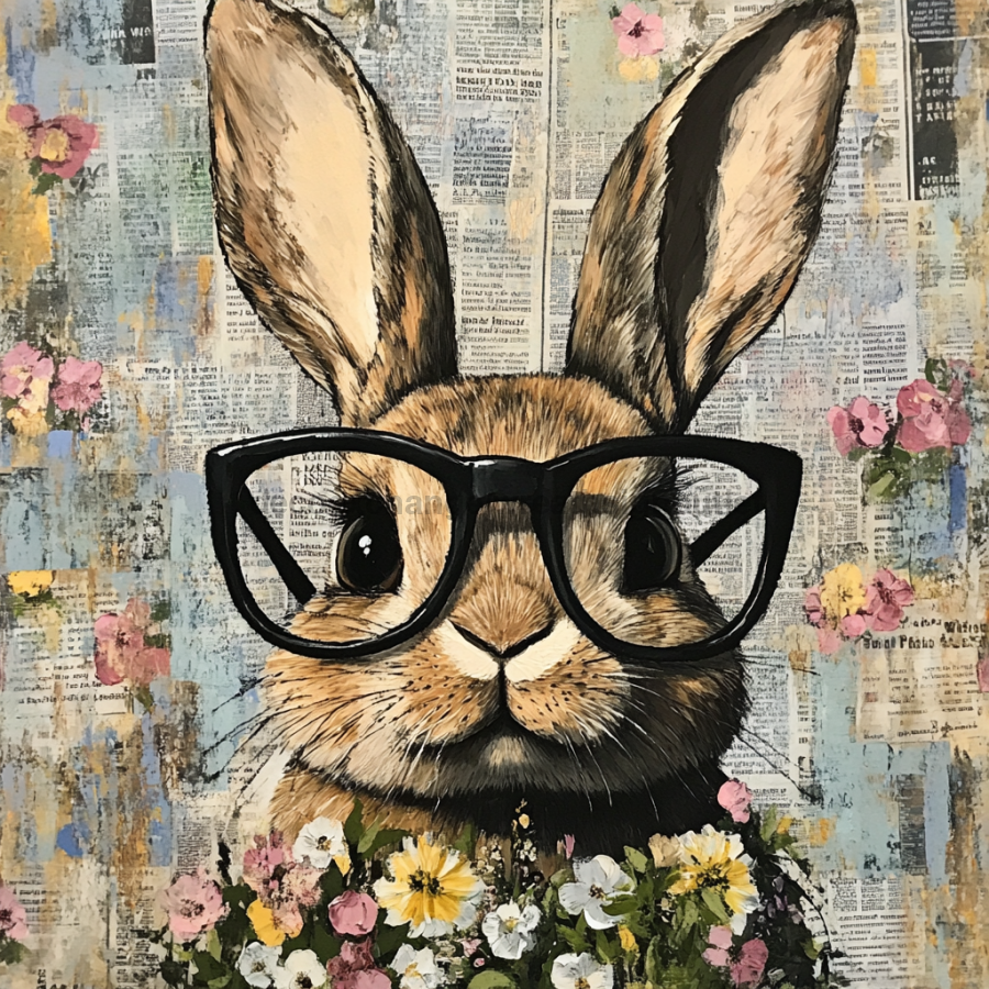 Easter Sign, Bunny in Glasses,, DCO-12803, Sign For Wreath, 10x10" Metal Sign