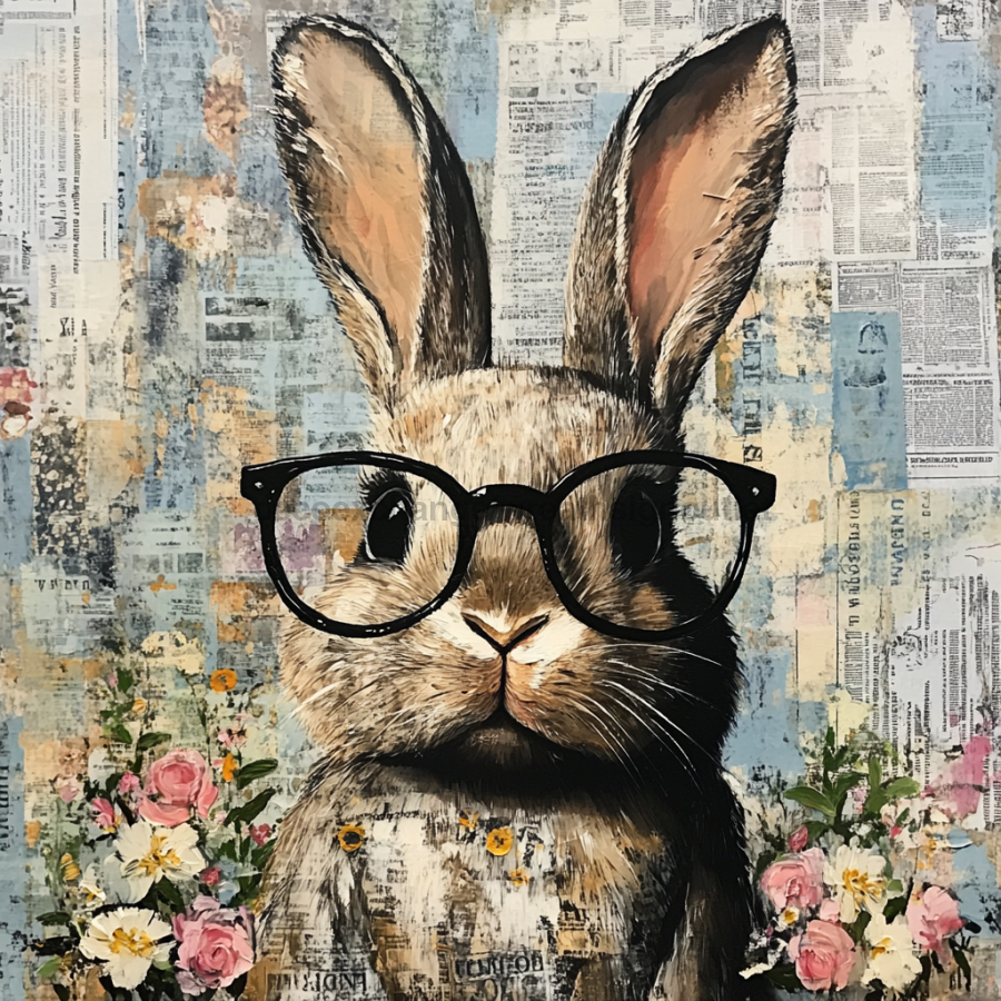 Easter Sign, Bunny in Glasses,, DCO-12806, Sign For Wreath, 10x10" Metal Sign