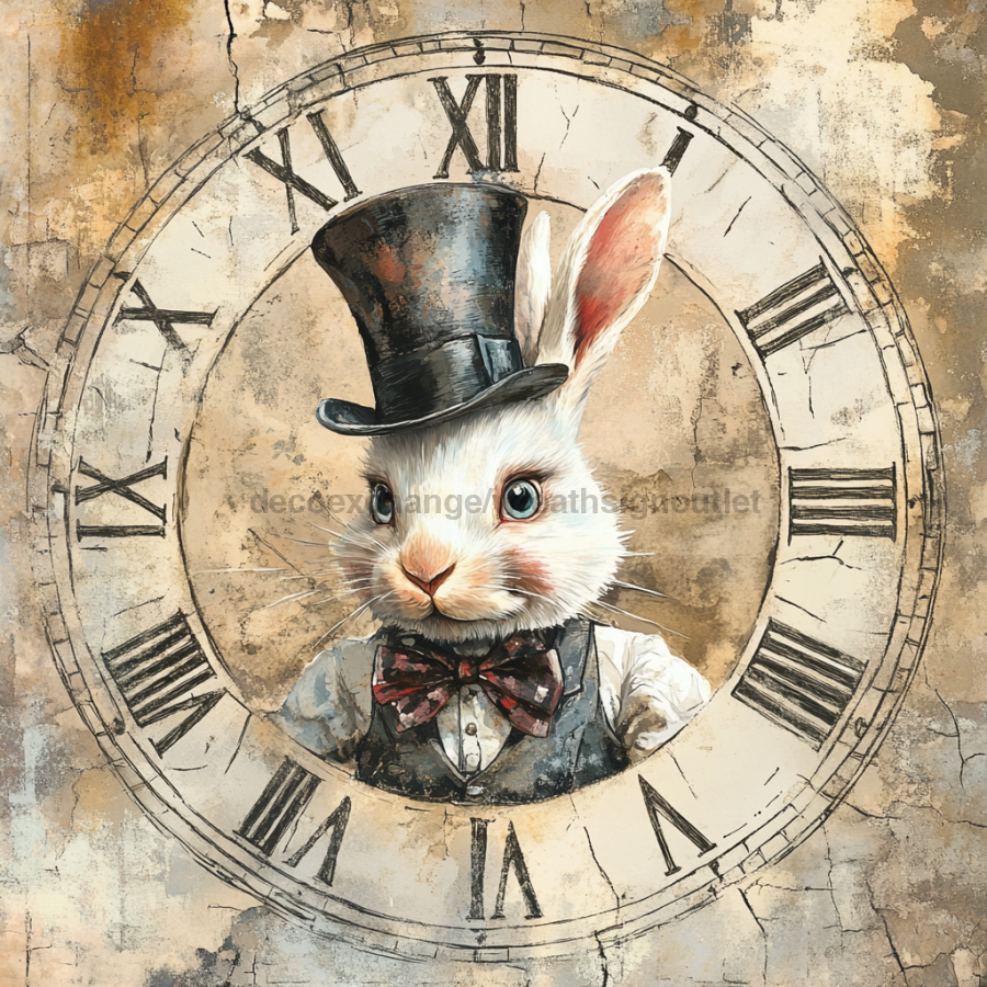 Easter Sign, Bunny in Hat,, DCO-12684, Sign For Wreath, 10x10" Metal Sign