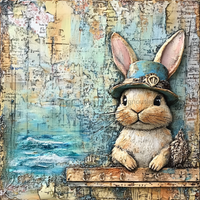 Thumbnail for Easter Sign, Bunny in Hat,, DCO-12690, Sign For Wreath, 10x10