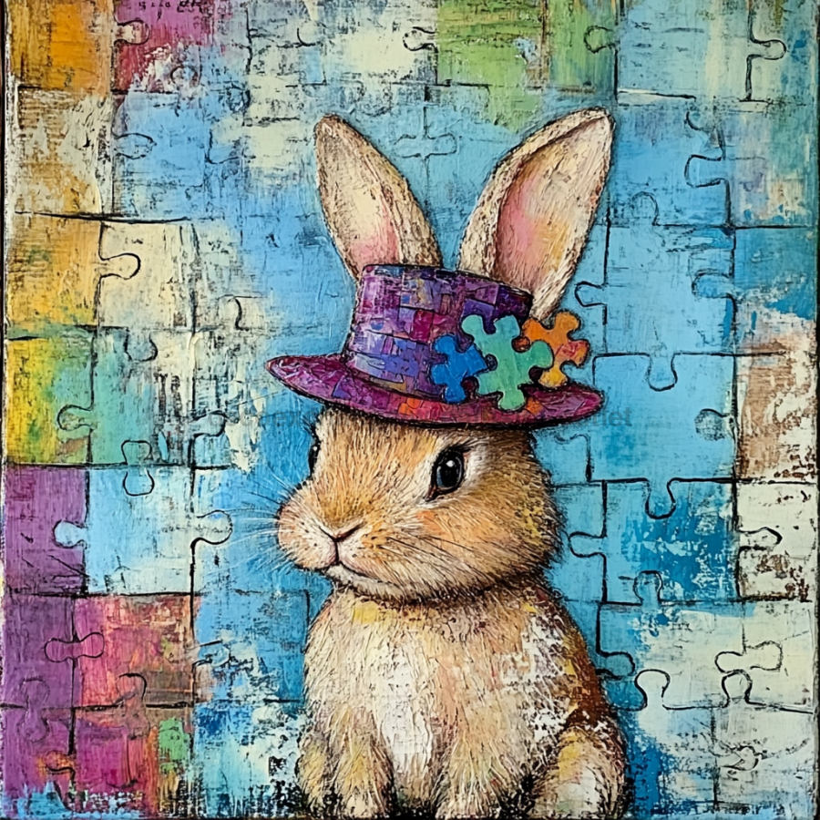 Easter Sign, Bunny in Hat,, DCO-12693, Sign For Wreath, 10x10" Metal Sign