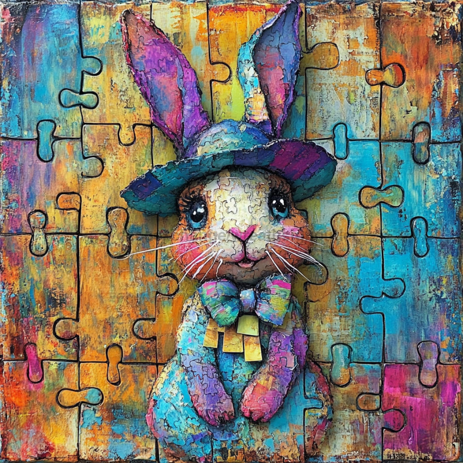 Easter Sign, Bunny in Hat,, DCO-12694, Sign For Wreath, 10x10" Metal Sign