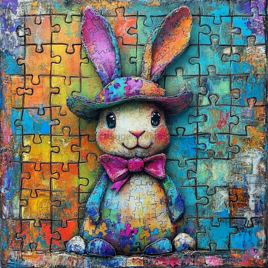 Easter Sign, Bunny in Hat,, DCO-12710, Sign For Wreath, 10x10" Metal Sign