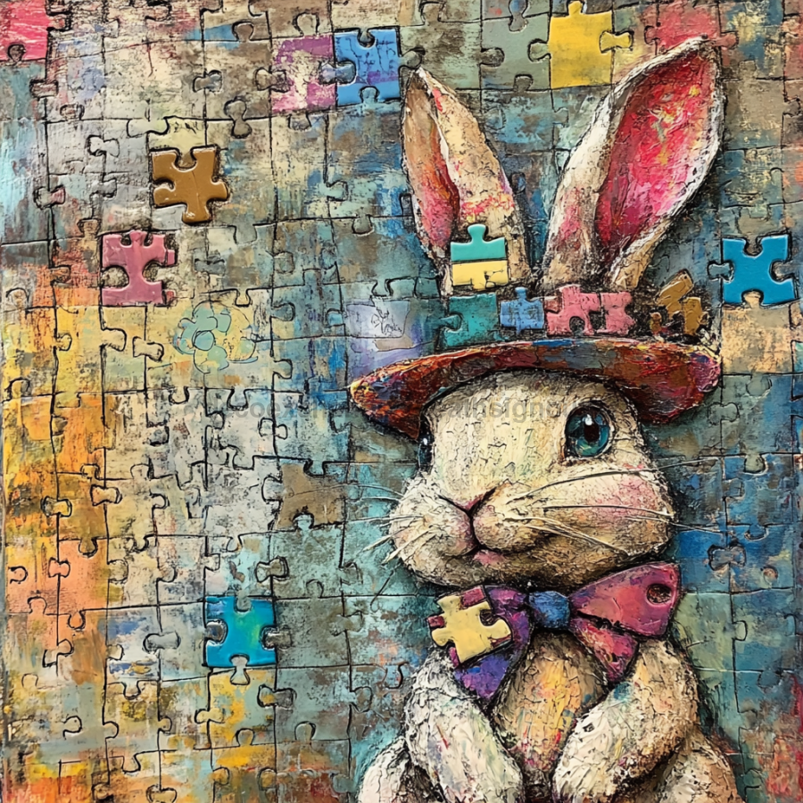 Easter Sign, Bunny in Hat,, DCO-12716, Sign For Wreath, 10x10" Metal Sign