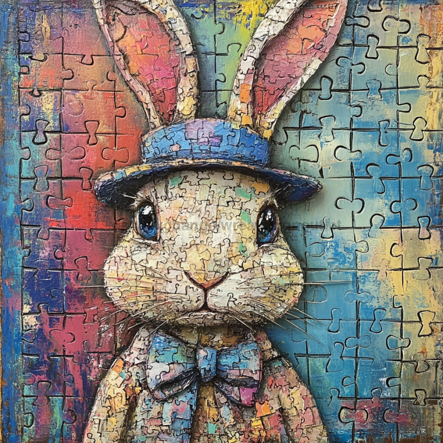 Easter Sign, Bunny in Hat,, DCO-12717, Sign For Wreath, 10x10" Metal Sign