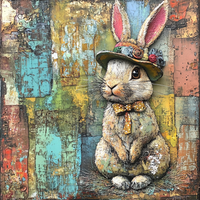 Thumbnail for Easter Sign, Bunny in Hat,, DCO-12726, Sign For Wreath, 10x10