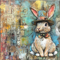 Thumbnail for Easter Sign, Bunny in Hat,, DCO-12727, Sign For Wreath, 10x10