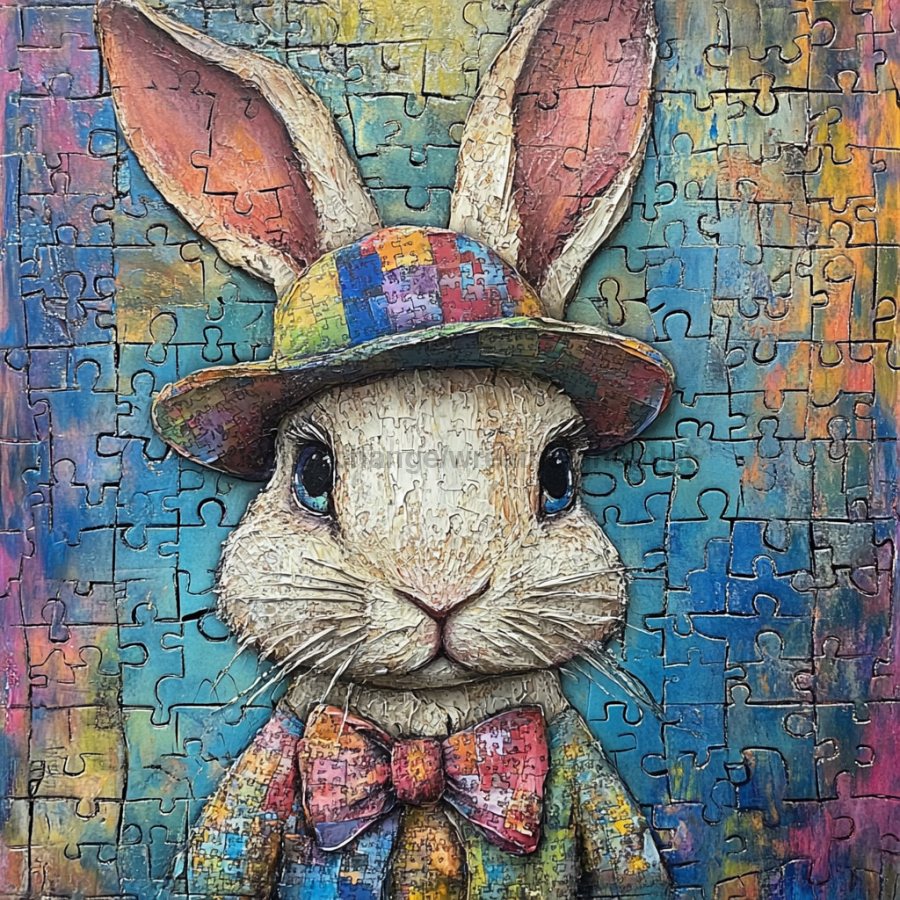Easter Sign, Bunny in Hat,, DCO-12729, Sign For Wreath, 10x10" Metal Sign