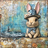 Thumbnail for Easter Sign, Bunny in Hat,, DCO-12731, Sign For Wreath, 10x10