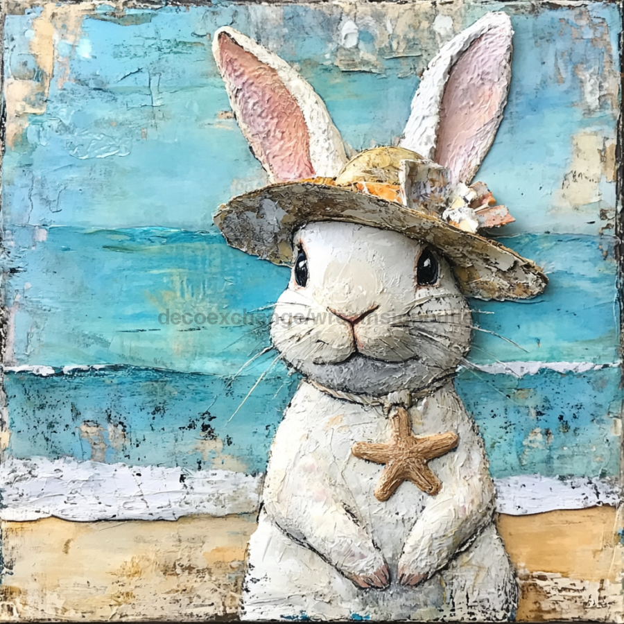 Easter Sign, Bunny in Hat,, DCO-12733, Sign For Wreath, 10x10" Metal Sign