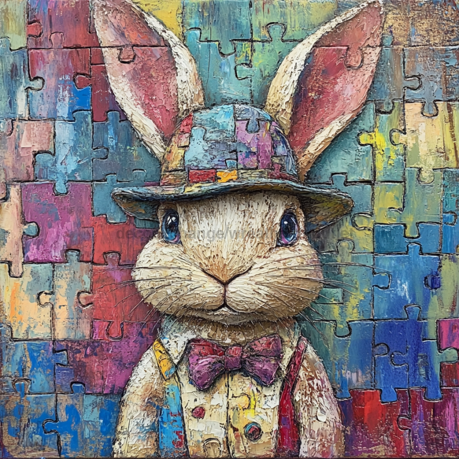 Easter Sign, Bunny in Hat,, DCO-12735, Sign For Wreath, 10x10" Metal Sign