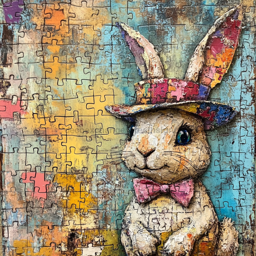 Easter Sign, Bunny in Hat,, DCO-12737, Sign For Wreath, 10x10" Metal Sign