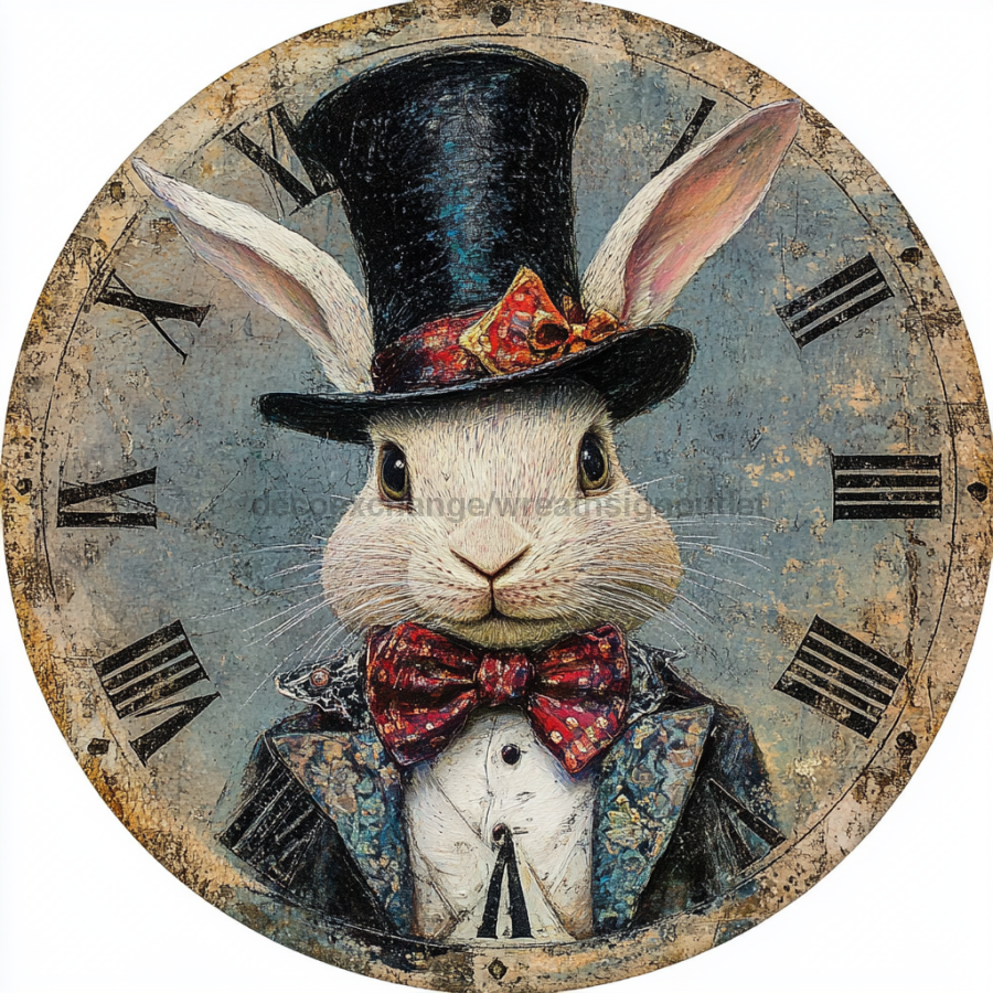 Easter Sign, Bunny in Top Hat,, DCO-12635, Sign For Wreath, 10" Metal Sign