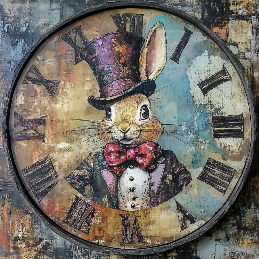 Easter Sign, Bunny in Top Hat,, DCO-12636, Sign For Wreath, 10x10" Metal Sign