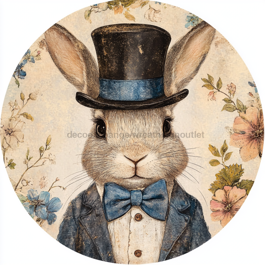 Easter Sign, Bunny in Top Hat,, DCO-12818, Sign For Wreath, 10" Metal Sign