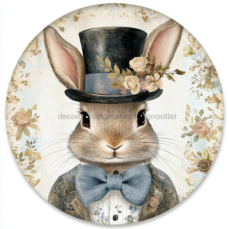 Easter Sign, Bunny in Top Hat, DCO-12819, Sign For Wreath, 10" Metal Sign