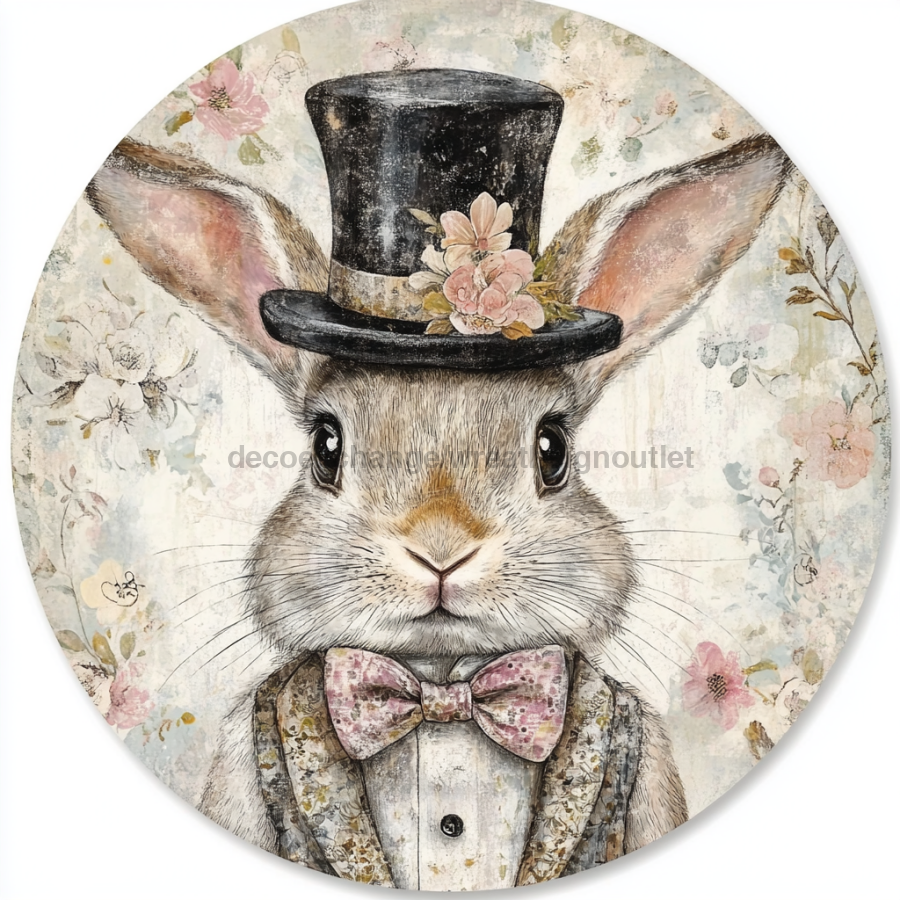 Easter Sign, Bunny in Top Hat, DCO-12821, Sign For Wreath, 10" Metal Sign