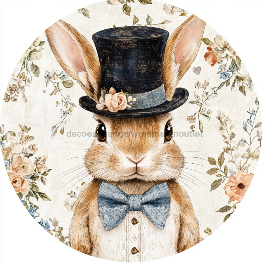 Easter Sign, Bunny in Top Hat, DCO-12823, Sign For Wreath, 10" Metal Sign