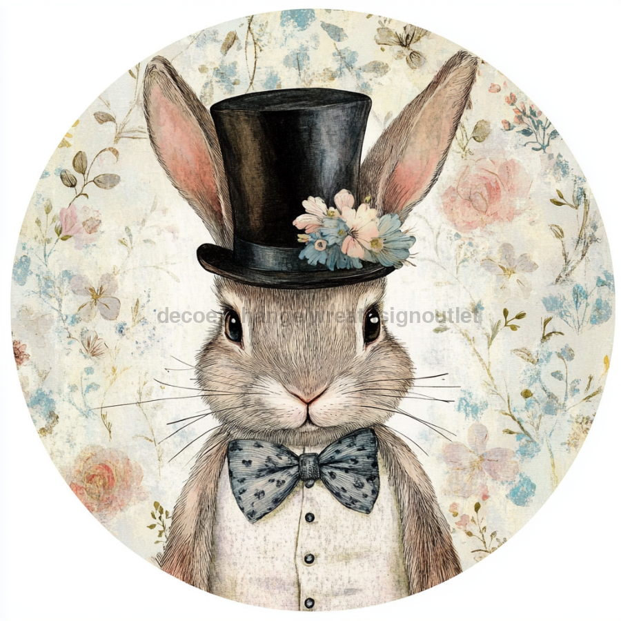Easter Sign, Bunny in Top Hat, DCO-12824, Sign For Wreath, 10" Metal Sign
