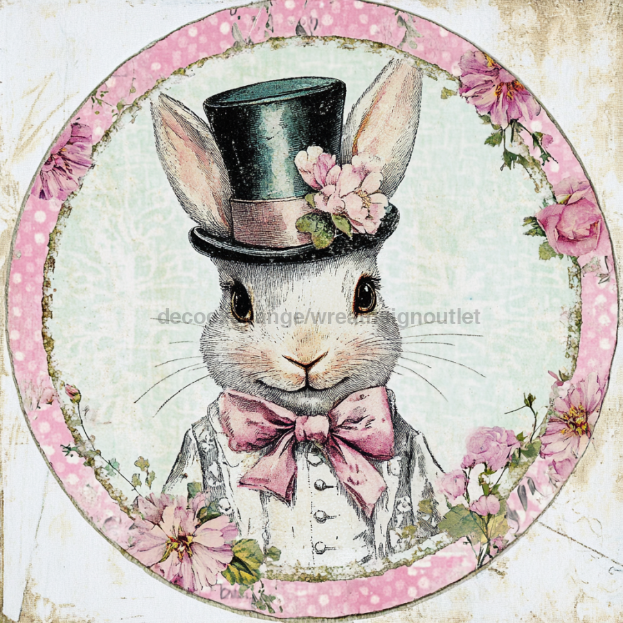 Easter Sign, Bunny in Top Hat, DCO-12825, Sign For Wreath, 10" Metal Sign