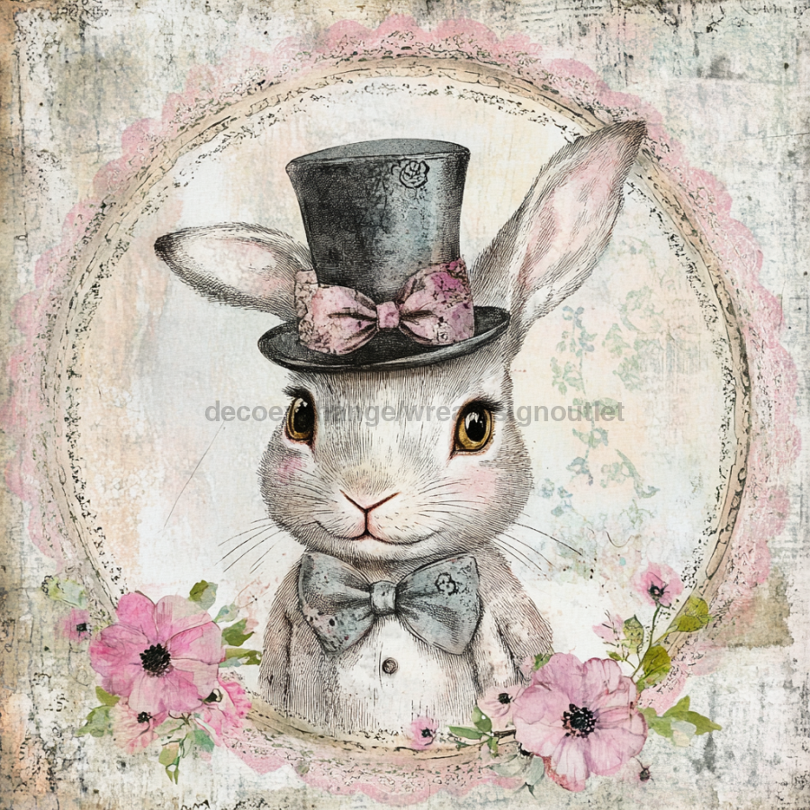 Easter Sign, Bunny in Top Hat, DCO-12826, Sign For Wreath, 10" Metal Sign