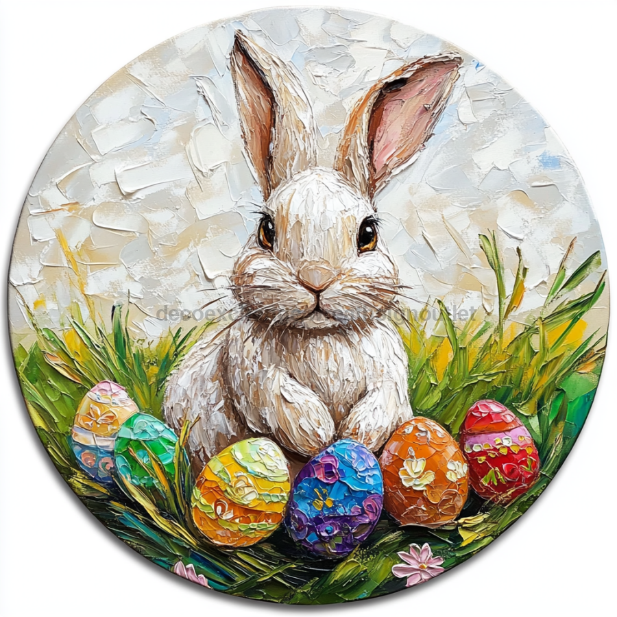 Easter Sign, Bunny with Easter Eggs, DCO-12888, Sign For Wreath, 10" Metal Sign