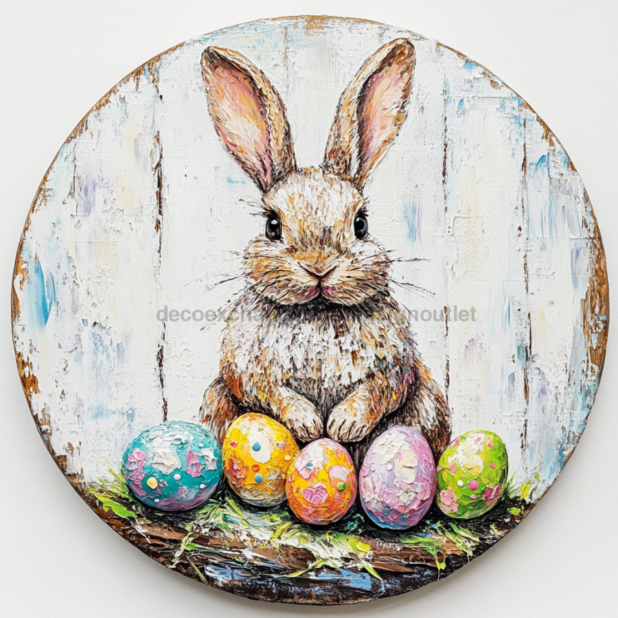 Easter Sign, Bunny with Easter Eggs, DCO-12889, Sign For Wreath, 10" Metal Sign
