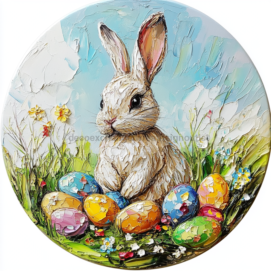 Easter Sign, Bunny with Easter Eggs, DCO-12890, Sign For Wreath, 10" Metal Sign