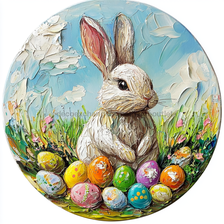 Easter Sign, Bunny with Easter Eggs, DCO-12891, Sign For Wreath, 10" Metal Sign
