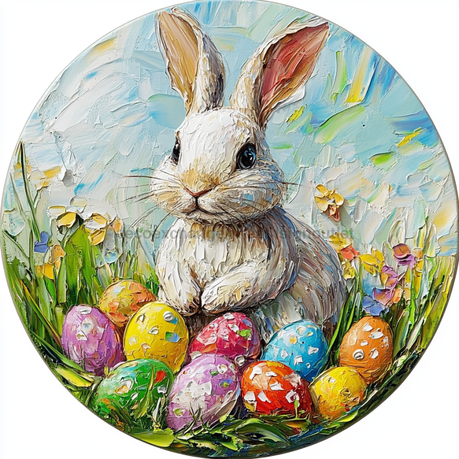 Easter Sign, Bunny with Easter Eggs, DCO-12892, Sign For Wreath, 10" Metal Sign