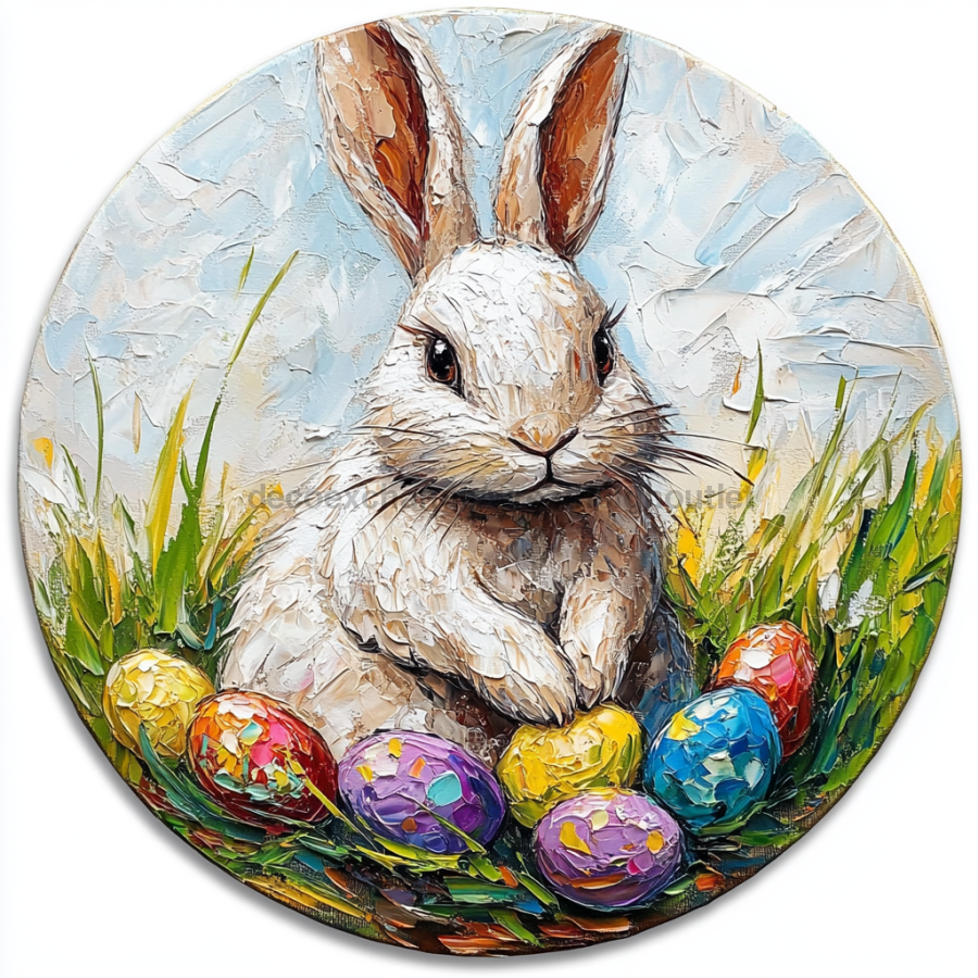 Easter Sign, Bunny with Easter Eggs, DCO-12893, Sign For Wreath, 10" Metal Sign