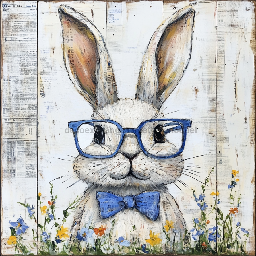 Easter Sign, Bunny with Glasses, DCO-12905, Sign For Wreath, 10x10" Metal Sign