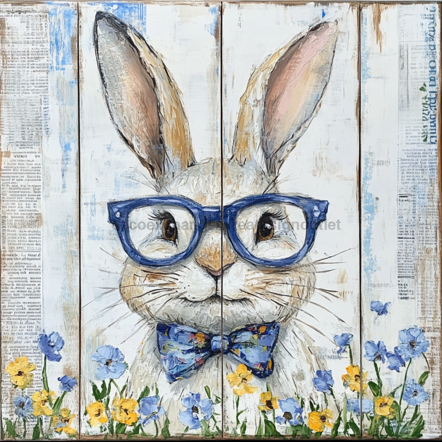Easter Sign, Bunny with Glasses, DCO-12906, Sign For Wreath, 10x10" Metal Sign
