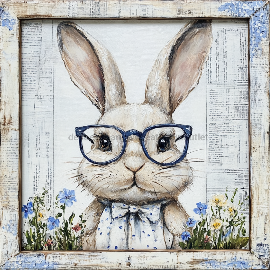 Easter Sign, Bunny with Glasses, DCO-12907, Sign For Wreath, 10x10" Metal Sign