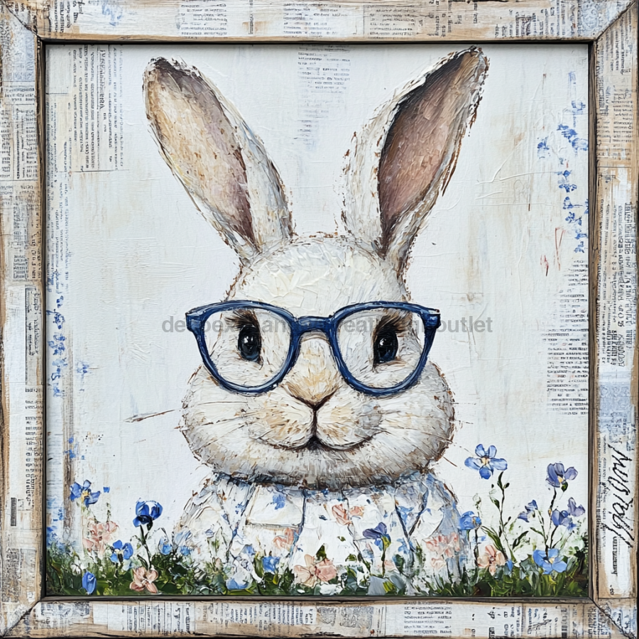 Easter Sign, Bunny with Glasses, DCO-12910, Sign For Wreath, 10x10" Metal Sign