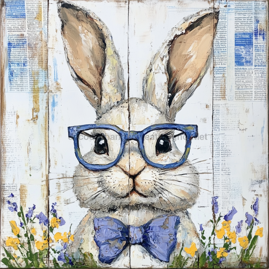 Easter Sign, Bunny with Glasses, DCO-12912, Sign For Wreath, 10x10" Metal Sign