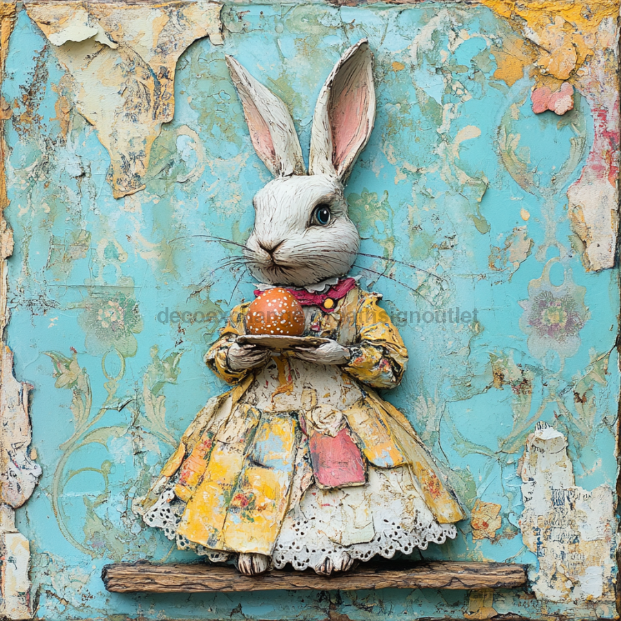 Easter Sign, Cute Bunny,, DCO-12747, Sign For Wreath, 10x10" Metal Sign