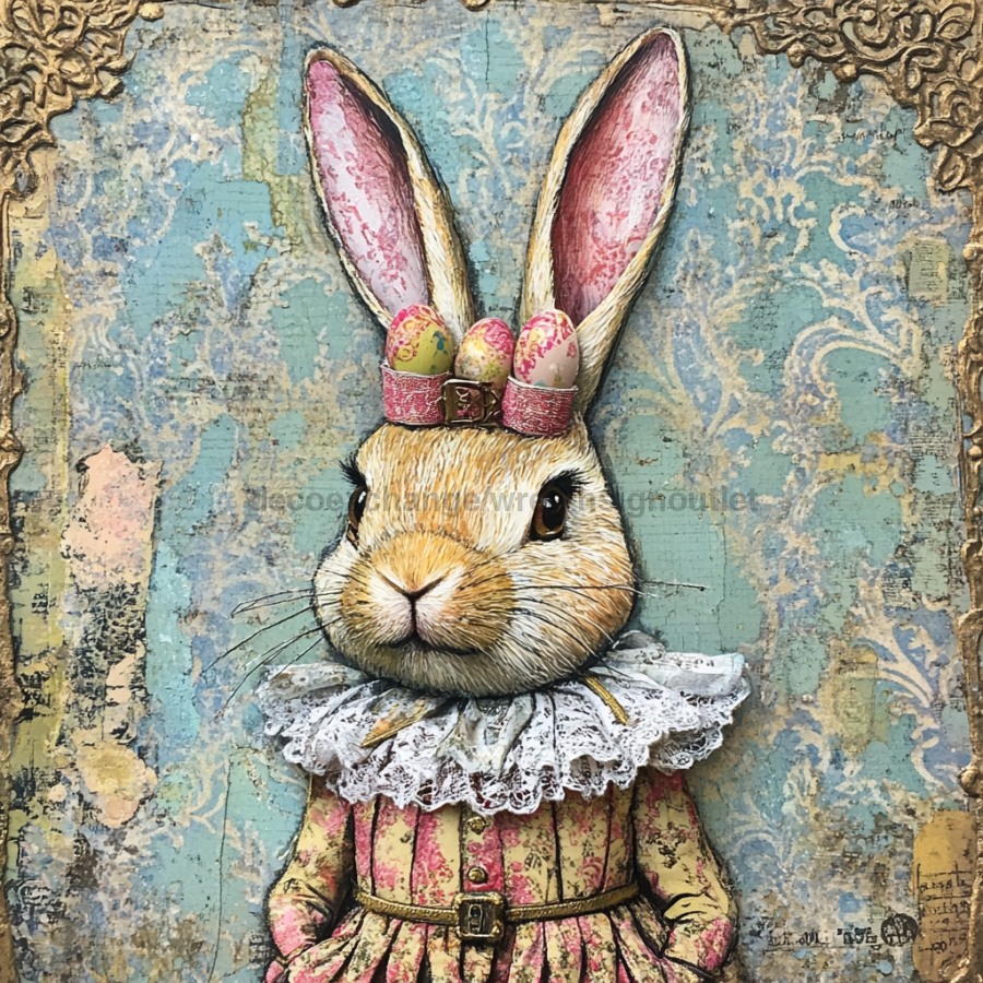 Easter Sign, Cute Bunny,, DCO-12750, Sign For Wreath, 10x10" Metal Sign