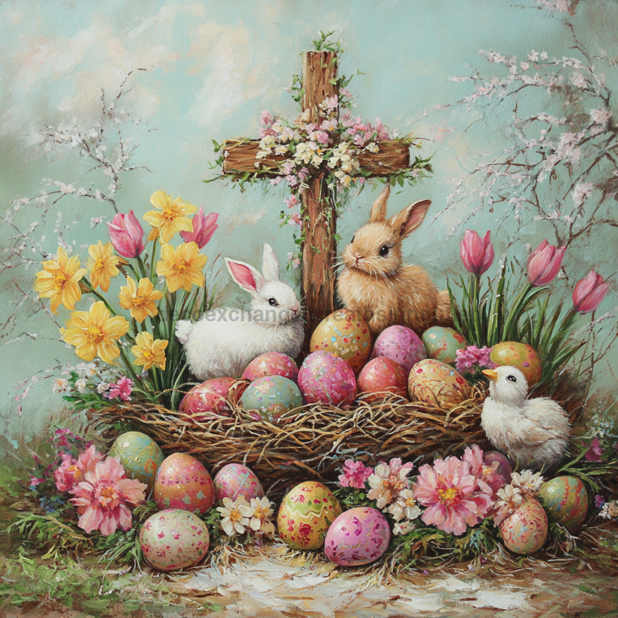 Easter Sign, Easter Florals,, DCO-12781, Sign For Wreath, 10x10" Metal Sign