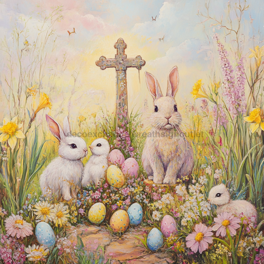 Easter Sign, Easter Florals,, DCO-12784, Sign For Wreath, 10x10" Metal Sign