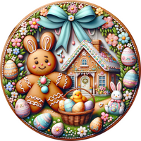 Thumbnail for Easter Gingerbread 10" Metal Wreath Sign - DECOE-5175