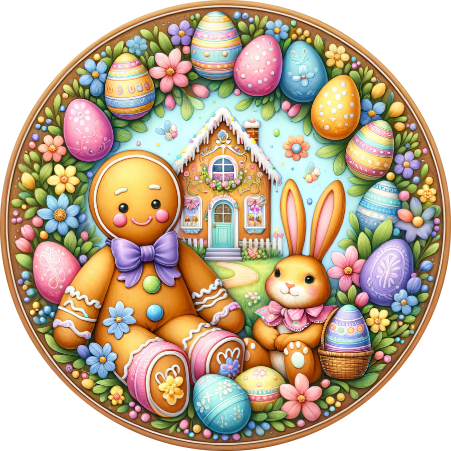 Easter Gingerbread 10" Metal Wreath Sign - DECOE-5189