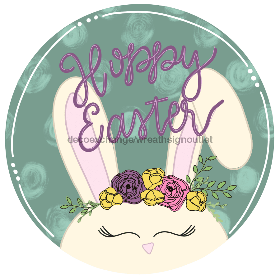 Wreath Sign, Easter Sign, Happy Easter, 10" Round Metal Sign DECOE-403, Sign For Wreath, DecoExchange - DecoExchange