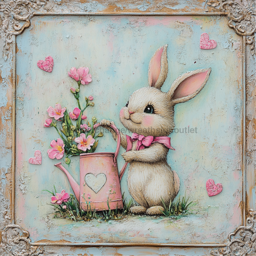 Easter Sign, Rabbit Sign, DCO-02429, Sign For Wreath, 10x10 Metal Sign