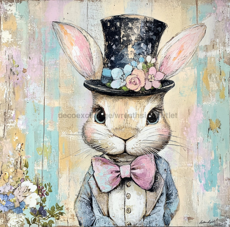 Easter Sign, Rabbit Sign, DCO-02490, Sign For Wreath, 10x10 Metal Sign